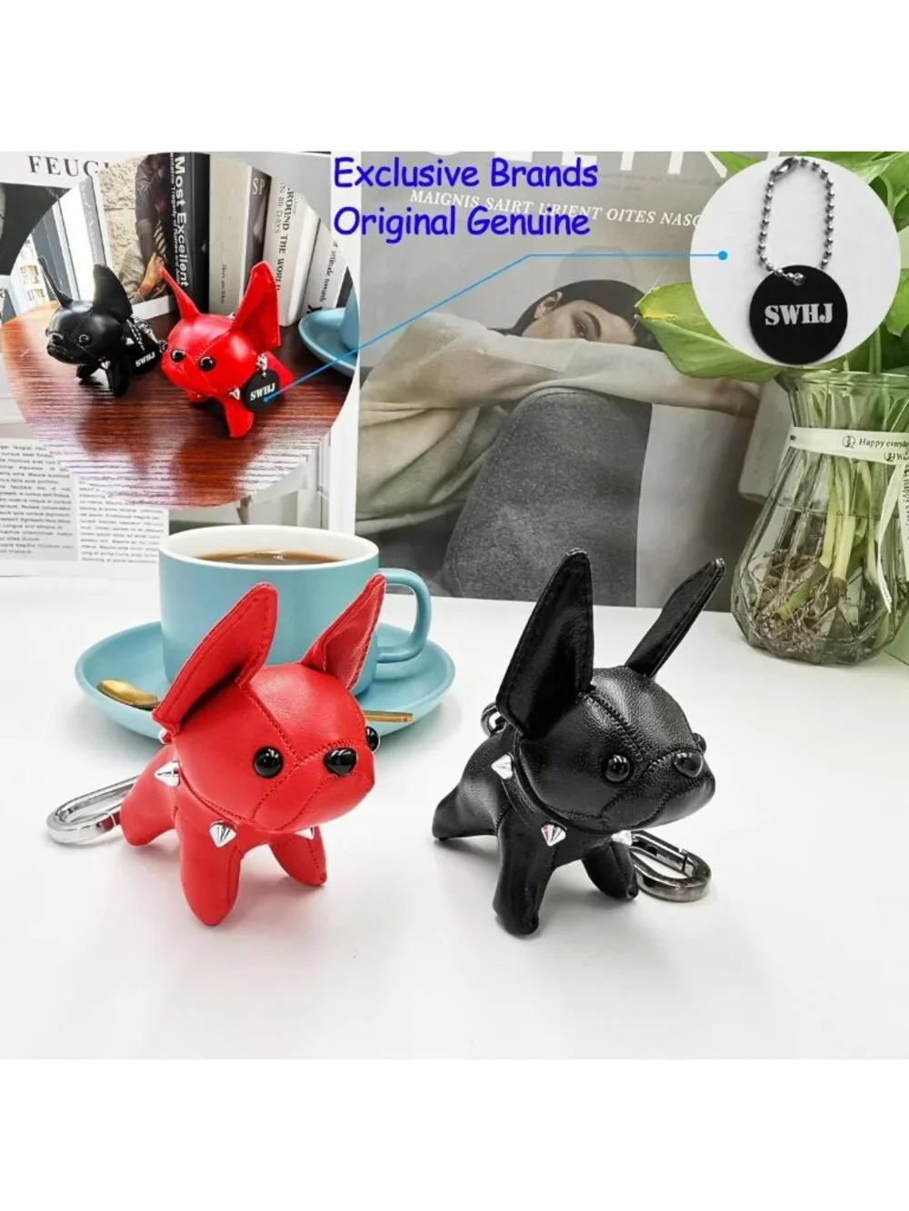 Adorable Leather Puppy Keychain, Handmade Bull Dog Accessory - Perfect Gift for